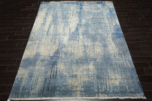 8x10 Beige, Blue, Color Hand Knotted Sherpa Wool and Silk Modern & Contemporary Oriental Rug