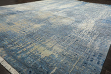 8x10 Beige, Blue, Color Hand Knotted Sherpa Wool and Silk Modern & Contemporary Oriental Rug