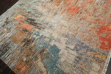 8x10 Beige, Coral, Aqua Color Hand Knotted Sherpa Wool and Silk Modern & Contemporary Oriental Rug