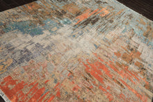 8x10 Beige, Coral, Aqua Color Hand Knotted Sherpa Wool and Silk Modern & Contemporary Oriental Rug