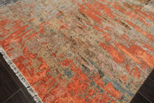 8x10 Beige, Coral, Aqua Color Hand Knotted Sherpa Wool and Silk Modern & Contemporary Oriental Rug