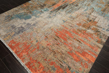 8x10 Beige, Coral, Aqua Color Hand Knotted Sherpa Wool and Silk Modern & Contemporary Oriental Rug