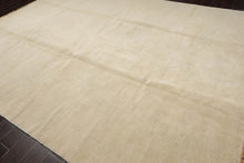 9x12 Beige with Green Undertones Color Hand Knotted Solid Wool Contemporary Oriental Rug