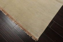 9x12 Beige with Green Undertones Color Hand Knotted Solid Wool Contemporary Oriental Rug