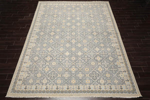 9x12 Ivory, Gray, Blue Color Hand Knotted High End Designer Wool Transitional Oriental Rug