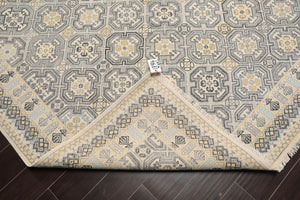 9x12 Ivory, Gray, Blue Color Hand Knotted High End Designer Wool Transitional Oriental Rug