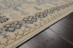 9x12 Ivory, Gray, Blue Color Hand Knotted High End Designer Wool Transitional Oriental Rug