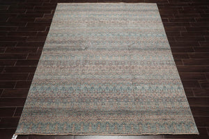 8x10 Gray, Teal, Brown Color Hand Knotted High End Designer Wool Transitional Oriental Rug