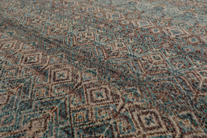 8x10 Gray, Teal, Brown Color Hand Knotted High End Designer Wool Transitional Oriental Rug