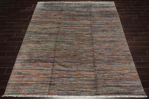 8x10 Gray, Blue, Orange Color Hand Knotted High End Designer Wool Modern Oriental Rug