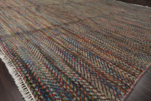 8x10 Gray, Blue, Orange Color Hand Knotted High End Designer Wool Modern Oriental Rug