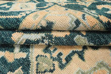 7'10''x10'4'' Hand Knotted Wool Teal, Ivory Oushak Traditional Rug
