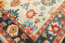 7'11''x9'11'' Hand Knotted Wool Gray, Beige Oushak Geometric Medallion Traditional Rug