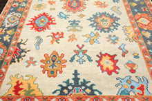 7'11''x9'11'' Hand Knotted Wool Gray, Beige Oushak Geometric Medallion Traditional Rug