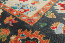 7'11''x9'11'' Hand Knotted Wool Gray, Beige Oushak Geometric Medallion Traditional Rug