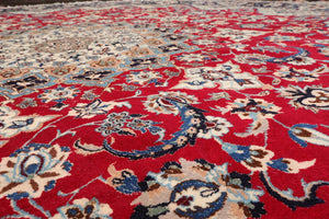 LoomBloom 10'x10' Round Red Hand Knotted Traditional Botanical Esfahan 250 KPSI  Wool & Silk Oriental Area Rug