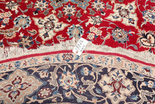 LoomBloom 10'x10' Round Red Hand Knotted Traditional Botanical Esfahan 250 KPSI  Wool & Silk Oriental Area Rug