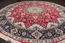 LoomBloom 10'x10' Round Red Hand Knotted Traditional Botanical Esfahan 250 KPSI  Wool & Silk Oriental Area Rug