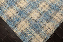 Multi Size Ivory Aqua Charcoal Color Hand Hooked  Wool Contemporary Oriental Rug
