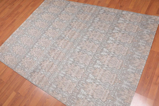 5x7 Gray, Tan Handmade Damask Polypropylene Modern Flatweave Oriental Area Rug