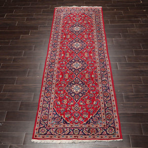 LoomBloom 3'4''x9'6" Runner Red Hand Knotted Traditional Kashan Wool Oriental Area Rug