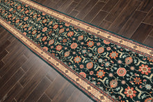2'6x12 Teal, Ivory, Rose Color Hand Knotted Pak Persian Wool Traditional Oriental Rug