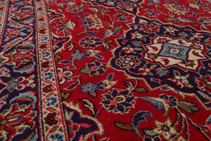 LoomBloom 3'4''x9'6" Runner Red Hand Knotted Traditional Kashan Wool Oriental Area Rug