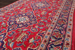 LoomBloom 3'4''x9'6" Runner Red Hand Knotted Traditional Kashan Wool Oriental Area Rug