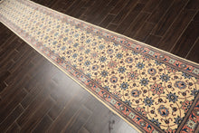 Runner Ivory, Rose, Blue Color Hand Knotted Kashan Wool Traditional Oriental Rug