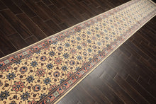 Runner Ivory, Rose, Blue Color Hand Knotted Kashan Wool Traditional Oriental Rug