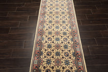 Runner Ivory, Rose, Blue Color Hand Knotted Kashan Wool Traditional Oriental Rug