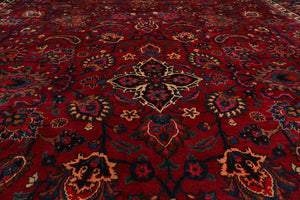 LoomBloom 10'x12'1" Burgundy Hand Knotted Traditional Kashan 200 KPSI  Wool Oriental Area Rug