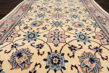 Runner Ivory, Rose, Blue Color Hand Knotted Kashan Wool Traditional Oriental Rug