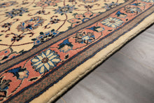 Runner Ivory, Rose, Blue Color Hand Knotted Kashan Wool Traditional Oriental Rug
