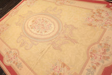 8x11 Pale Gold, Rose, Beige Color Hand Woven French Aubusson Needlepoint Wool Traditional Oriental Rug