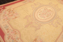 8x11 Pale Gold, Rose, Beige Color Hand Woven French Aubusson Needlepoint Wool Traditional Oriental Rug