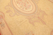 8x11 Pale Gold, Rose, Beige Color Hand Woven French Aubusson Needlepoint Wool Traditional Oriental Rug