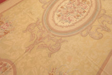 8x11 Pale Gold, Rose, Beige Color Hand Woven French Aubusson Needlepoint Wool Traditional Oriental Rug