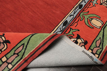 Multi Size Rosy-Red Sage Orange Color Hand Tufted William Morris Wool Traditional Oriental Rug