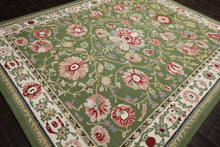 8x10 Sage, Cream, Blush Color Hand Hooked  Wool Traditional Oriental Rug