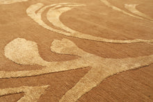 8x10 Tone on Tone Gold, , Color Hand Knotted Tibetan Wool & Pure Silk Transitional Oriental Rug