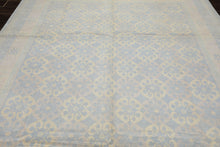 8x10 Blue, Ivory, Seafoam Color Hand Knotted Tibetan Wool Transitional Oriental Rug