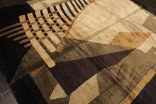 8x10 Charcoal, Olive, Green Color Hand Knotted Tibetan Wool & Pure Silk  Oriental Rug