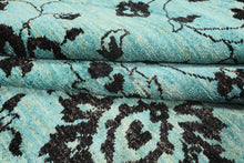 9x12 Turquoise, Dark Chocolate, Color Hand Knotted Oushak Wool Traditional Oriental Rug