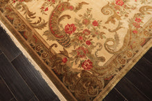Palace Tan, Gold, Green Color Hand Knotted French Aubusson Savonnerie New Zealand Wool & Silk Traditional Oriental Rug