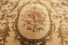 Palace Tan, Gold, Green Color Hand Knotted French Aubusson Savonnerie New Zealand Wool & Silk Traditional Oriental Rug