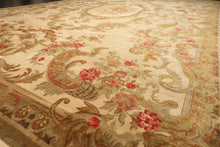 Palace Tan, Gold, Green Color Hand Knotted French Aubusson Savonnerie New Zealand Wool & Silk Traditional Oriental Rug
