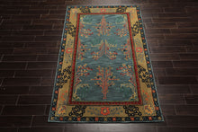 5x8 Turquoise, Gold, Black Color Hand Tufted Donegal Wool Traditional Oriental Rug
