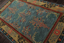 5x8 Turquoise, Gold, Black Color Hand Tufted Donegal Wool Traditional Oriental Rug