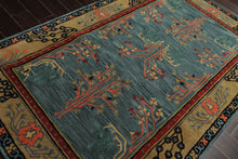 5x8 Turquoise, Gold, Black Color Hand Tufted Donegal Wool Traditional Oriental Rug